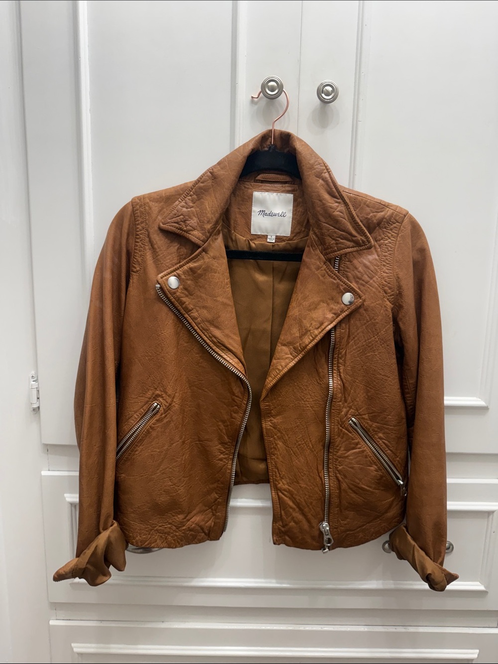 Madewell Brown Cropped Faux Leather Bomber Moto Jacket